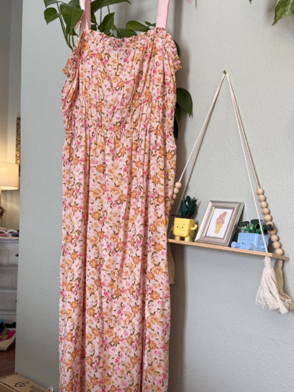 Winslow Floral Maxi Dress - Tie Strap Smocked Boho Sundress - Size 1X